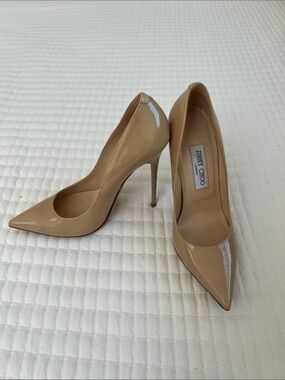 Jimmy Choo Beige Patent Leather Pointed-Toe Stiletto Pumps